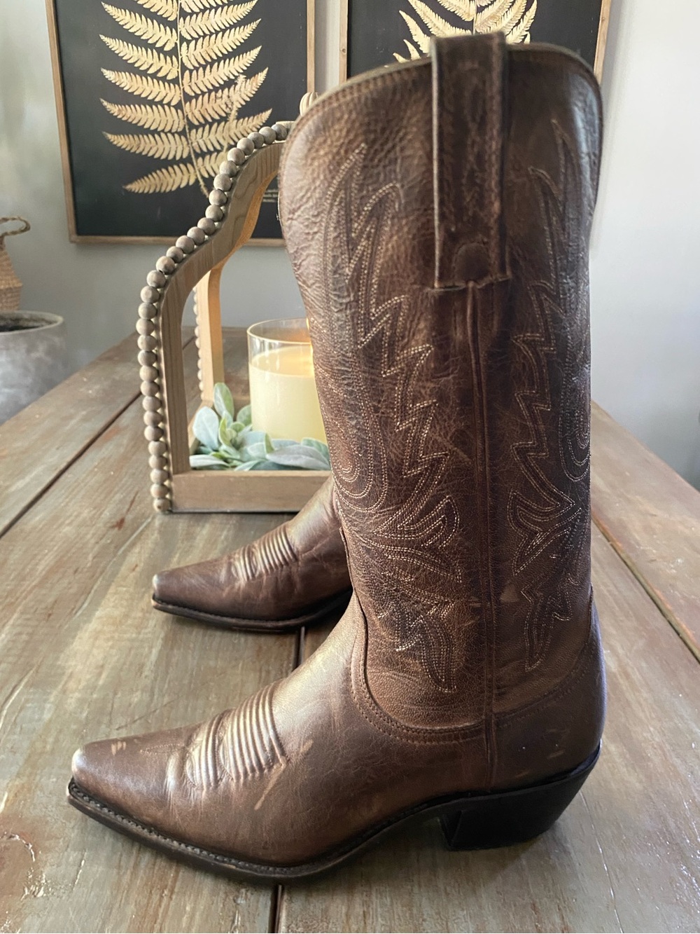 Lucchese Charlie 1 Horse Leather Snip Toe Western Cowboy Boots Womens 7B Brown